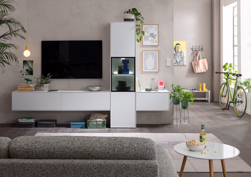 Wohnwand Medio - inkl. Beleuchtung, Lack, Weiß