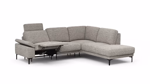 Ecksofa Matero - 2-Sitzer mit Ecke rechts inkl. Relaxfunktion motorisch und Sitzvorzug, Stoff, Graubeige