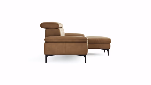 Ecksofa Felipa - 2,5-Sitzer mit Longchair rechts inkl. Kopfteil verstellbar, Leder, Cognac