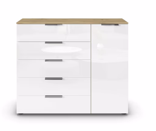 Kommode RIPP- Eiche Dekor, Glas, Weiß