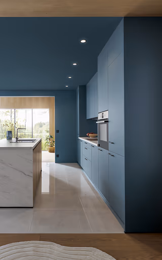 Inselküche 51.230 13 525, Stahlblau matt