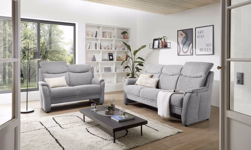 Sofa EM Sill - 2-Sitzer, mit Kopfteilverstellung, Stoff, Grau