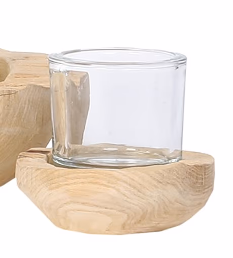 Windlicht - Holz/Glas, H ca. 11 cm, Glas-DH ca. 9x8 cm