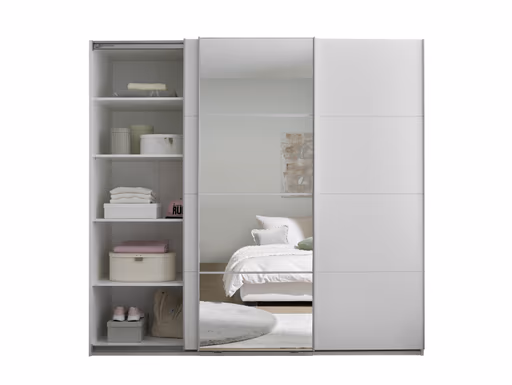 Schwebetürenschrank- B ca. 215 cm, Weiß, Spiegel