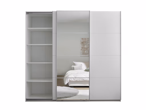 Schwebetürenschrank- B ca. 215 cm, Weiß, Spiegel