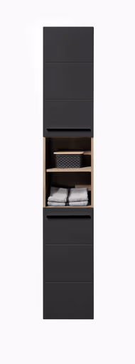 Hochschrank- B ca. 34 cm, Vintage Holz, Schwarz, Matt, Tiefzieh