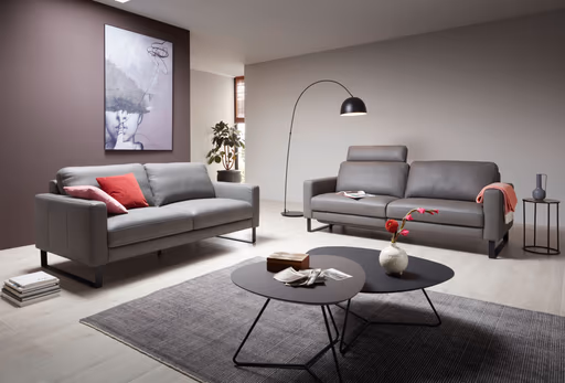 Sofa Enna - 3-Sitzer, Leder, Grau