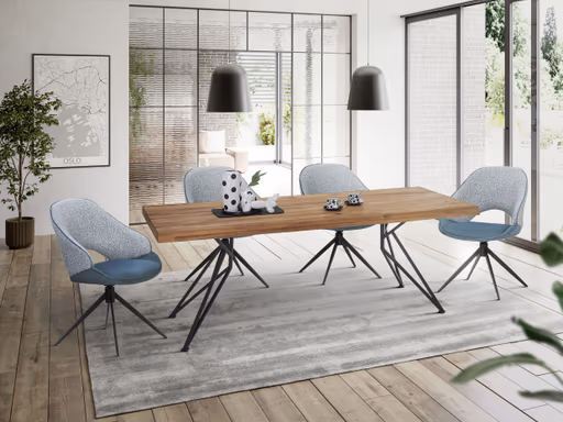 Esstisch - LB ca. 240x100 cm, Wildeiche massiv geölt, Baumkante, Schwarz