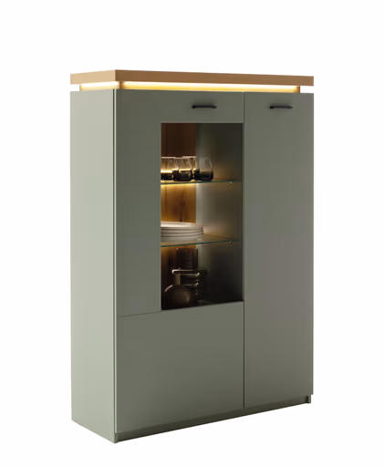 Highboard - mit Beleuchtung, B ca. 98 cm, Salbeigrün, Eiche Evoke Nachbildung