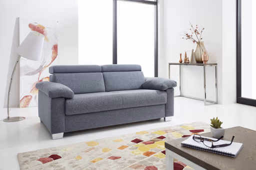 Schlafsofa - 2,5-Sitzer mit Schlaffunktion, Kopfteilverstellung, Stoff, Blaugrau