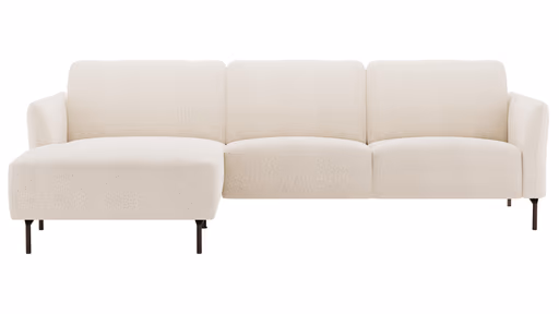 Ecksofa Leona - Longchair mit 3-Sitzer rechts inkl. Sitzvorzug motorisch, Stoff, Creme