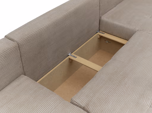 Wohnlandschaft JOSY - Longchair links mit 1,5-Sitzer und Ecke rechts inkl. Schlaffunktion mit Bettkasten, Stoff, Taupe