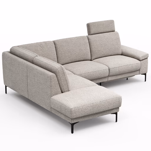 Ecksofa Matero - Ecke mit 2-Sitzer rechts inkl. Relaxfunktion motorisch und Sitzvorzug, Stoff, Hellgrau