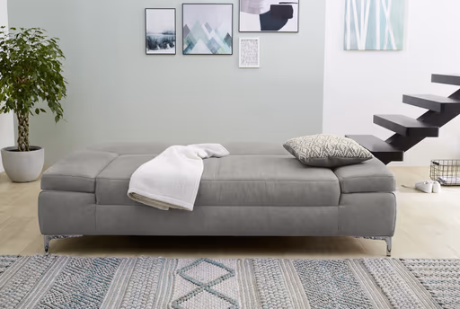 Schlafsofa - 2-Sitzer inkl. Schlaffunktion, Bettkasten und Armteilverstellungen, Stoff grau