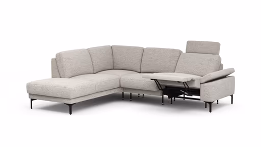 Ecksofa Matero - Ecke mit 2-Sitzer rechts inkl. Relaxfunktion motorisch und Sitzvorzug, Stoff, Hellgrau