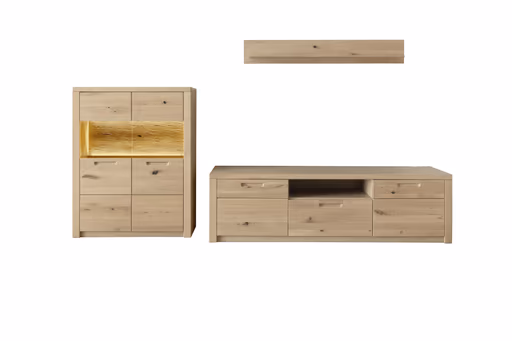 TV-Lowboard - B ca. 202 cm, Eiche Nachbildung, Eiche massiv geölt