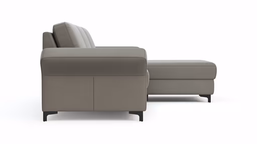 Ecksofa Merlos - 2-Sitzer mit Longchair rechts inkl. Armlehne verstellbar, Leder, Steingrau