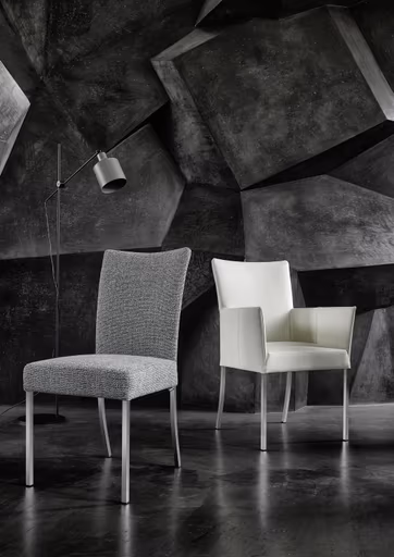 Armlehnstuhl Penthouse - Leder, Weiß, 4 Fuß, Edelstahl