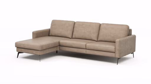 Ecksofa Enna - Longchair Links mit 3-Sitzer, Armlehne A, Leder, Taupe