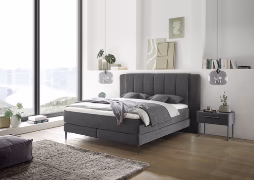Boxspringbett - Liegefläche ca. 180x200 cm, Stoff, Anthrazit