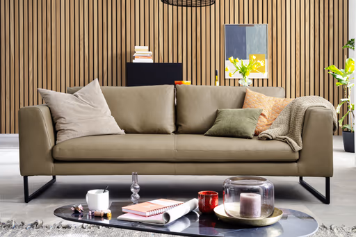 Sofa Helmi - 3-Sitzer, Leder, Cappuccino, Metallkufe