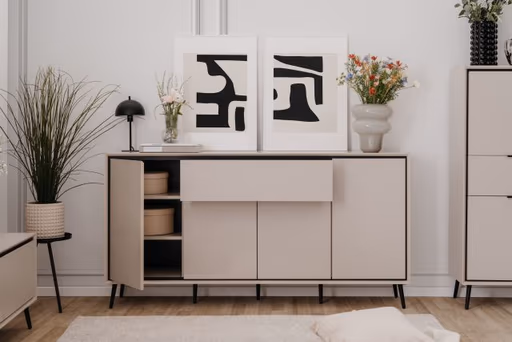 Sideboard - B ca. 175 cm, Sand, Schwarz