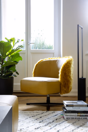 Sessel Cuneo - drehbar, Leder Kurkuma, Stoff, Gold