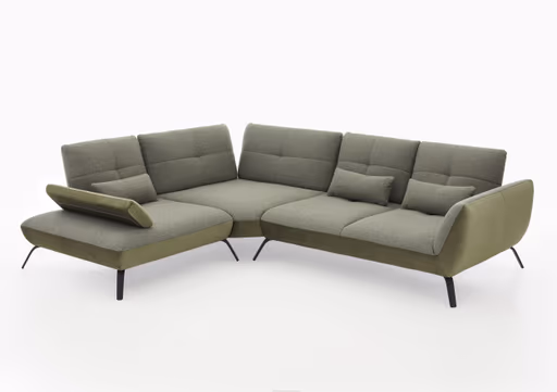Sofa - 1-Sitzer mit Trapezecke und 3-Sitzer, inkl. Schwenkrücken und Nierenkissen, Stoff, Olivgrün