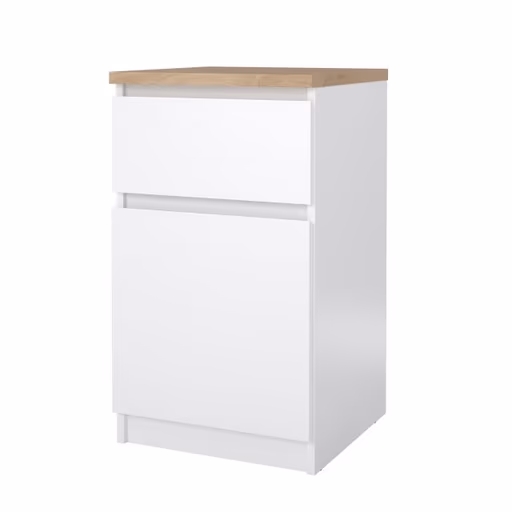 Nachtkonsole- B ca. 40 cm, Weiß, Hochglanz, Eiche Dekor