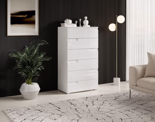 Kommode - B ca. 65 cm, Weiß, Weiß Hochglanz
