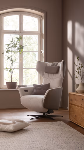 Drehsessel Houston Relax - Größe M, inkl. Relaxfunktion (motorisch), Aufstehhilfe und Kopfstütze, Stoff, außen Taupe/innen Natur