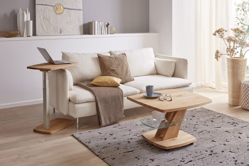 Couchtisch - höhenverstellbar, LBH ca. 70x70x47 cm, Wildeiche massiv