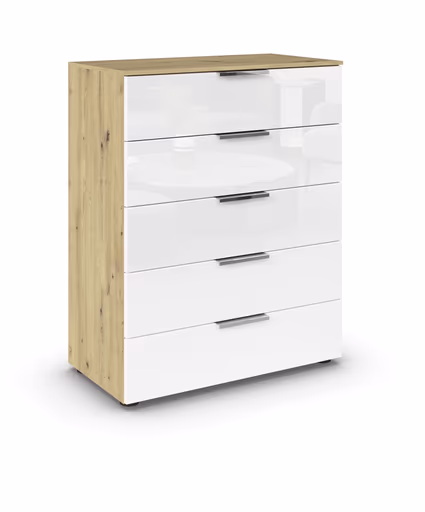Kommode RIPP- Eiche Dekor, Glas, Weiß