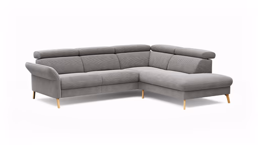 Sofa Maryville - 2,5-Sitzer mit Eckelement und Abschlussteil medium rechts, inkl. Kopfteil verstellbar, Stoff, Grau