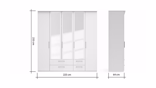 Drehtürenschrank Viana - B. ca. 225 cm, Lack, Weiß