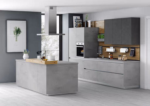 Inselküche 52.210 13 520, Beton Nebelgrau Nachbildung 