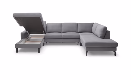 Wohnlandschaft CALM - Longchair links, 2-Sitzer, inkl. Schlaffunktion, Ecke rechts, Microfaser, Creme