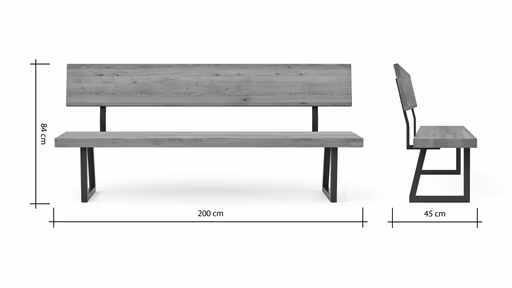 Holzbank Clifton - mit Rückenlehne, Breite ca. 200cm, Zerreiche massiv, smoked