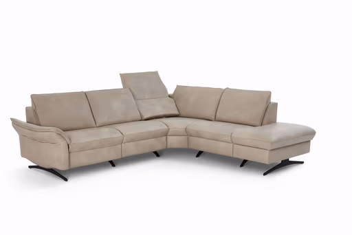Ecksofa - 2-Sitzer mit Ecke rechts, Rücken hochklappbar motorisch, Armlehne vertellbar, Relaxfunktion, Leder, Beige
