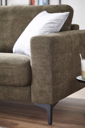 Ecksofa Oviedo - 1,5-Sitzer mit Longchair rechts, Stoff, Braungrün