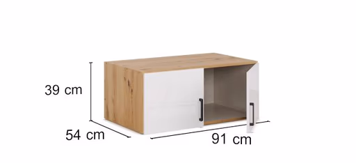 Aufsatzschrank RHONDA- B ca. 91 cm, Eiche Dekor, Weiß, Hochglanz