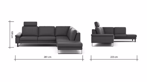 Ecksofa Enna - 3-Sitzer mit Ecke rechts, Leder Mocca