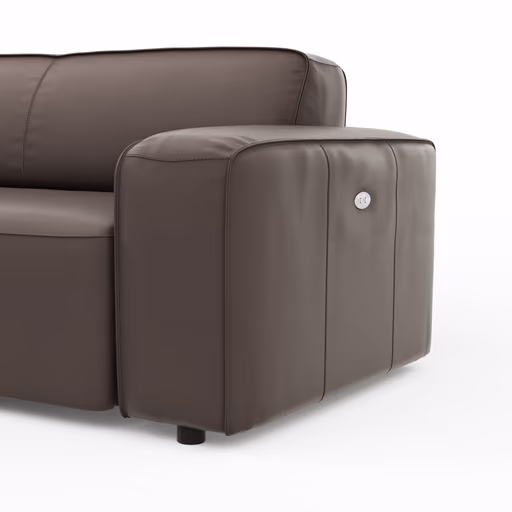 Ecksofa Denver - Longchair links, groß mit 2,5 Sitzer, inkl. Sitzvorzug (motorisch), Leder, Mocca