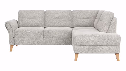 Ecksofa Almyra - 2,5-Sitzer mit Ottomane rechts, Stoff, Silbergrau