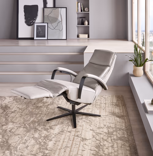 Relaxsessel Avela Relax - Größe L, Kopf-/ Fußteil und Rückenlehne verstellbar, Leder, Steingrau