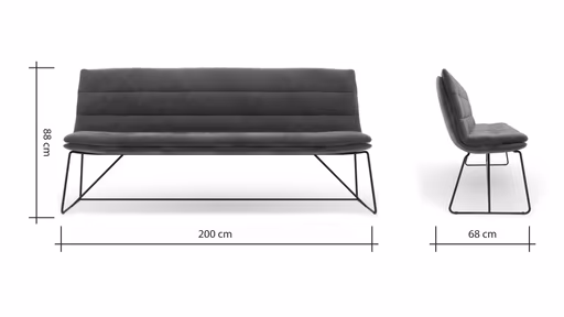 Bank Jukka - B ca. 200 cm, Stoff, Jade, Kufe, Schwarz