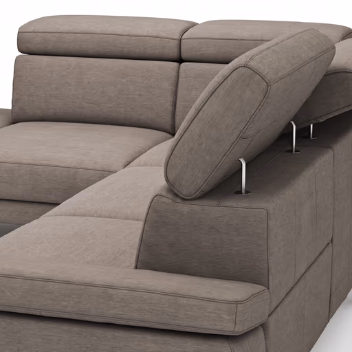 Ecksofa Hudson - Ecke links mit 2,5-Sitzer, inkl. Kopfteil/Armlehne verstellbar und Sitzvorzug/Relaxfunktion (motorisch), Stoff, Khaki