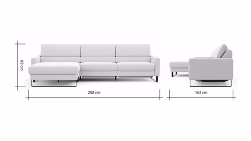 Ecksofa Valera - Longchair mit 3-Sitzer rechts inkl. Rückenlehne verstellbar und Relaxfunktion motorisch, Stoff, Natur