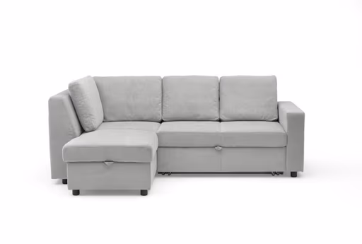 Ecksofa PRO FLEXX - Ecke links, 2-Sitzer inkl. Schlaffunktion und Bettkasten, Stoff, Silbergrau