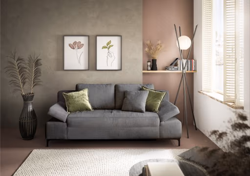 Sofa JEREMO - 2-Sitzer inkl. Schlaffunktion und Armlehnen verstellbar, Stoff, Dunkelgrau